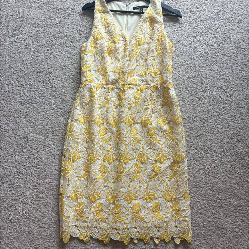 White House Black Market Yellow and White Sheath Midi Dress
